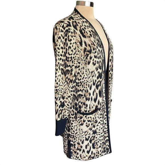 Chico's Animal Leopard Print Cardigan Sweater Size L Long Line Cozy Neutral Work - Picture 5 of 9